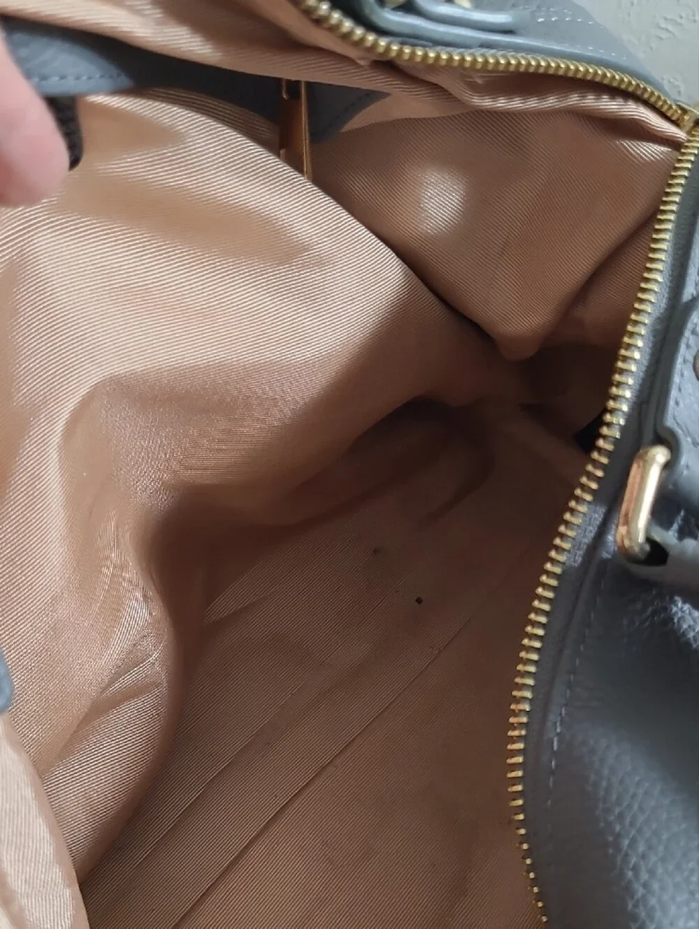 ✔️ Ora Delphine Gray Leather Satchel with Gold Hardware